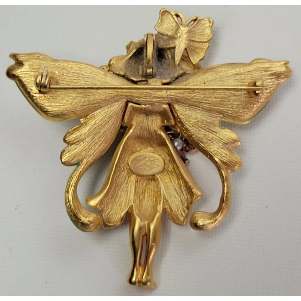 Vtg Kirk's Folly Enamel Primrose Flower Magic Garden Fairy Brooch‎ Pin Pendant
